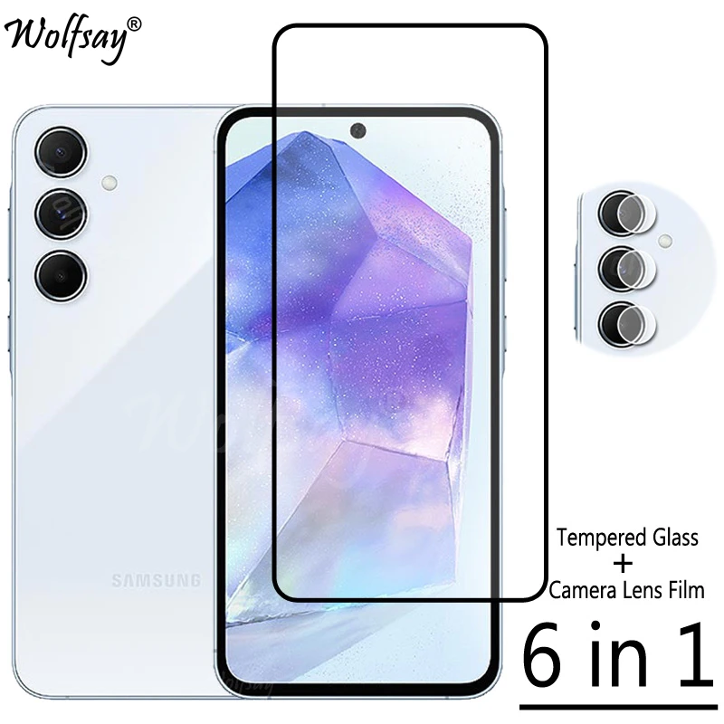 Full Cover Whole Glue Tempered Glass For Samsung Galaxy A55 Screen Protector Samsung A55 5G Camera Glass For Samsung A55 Glass