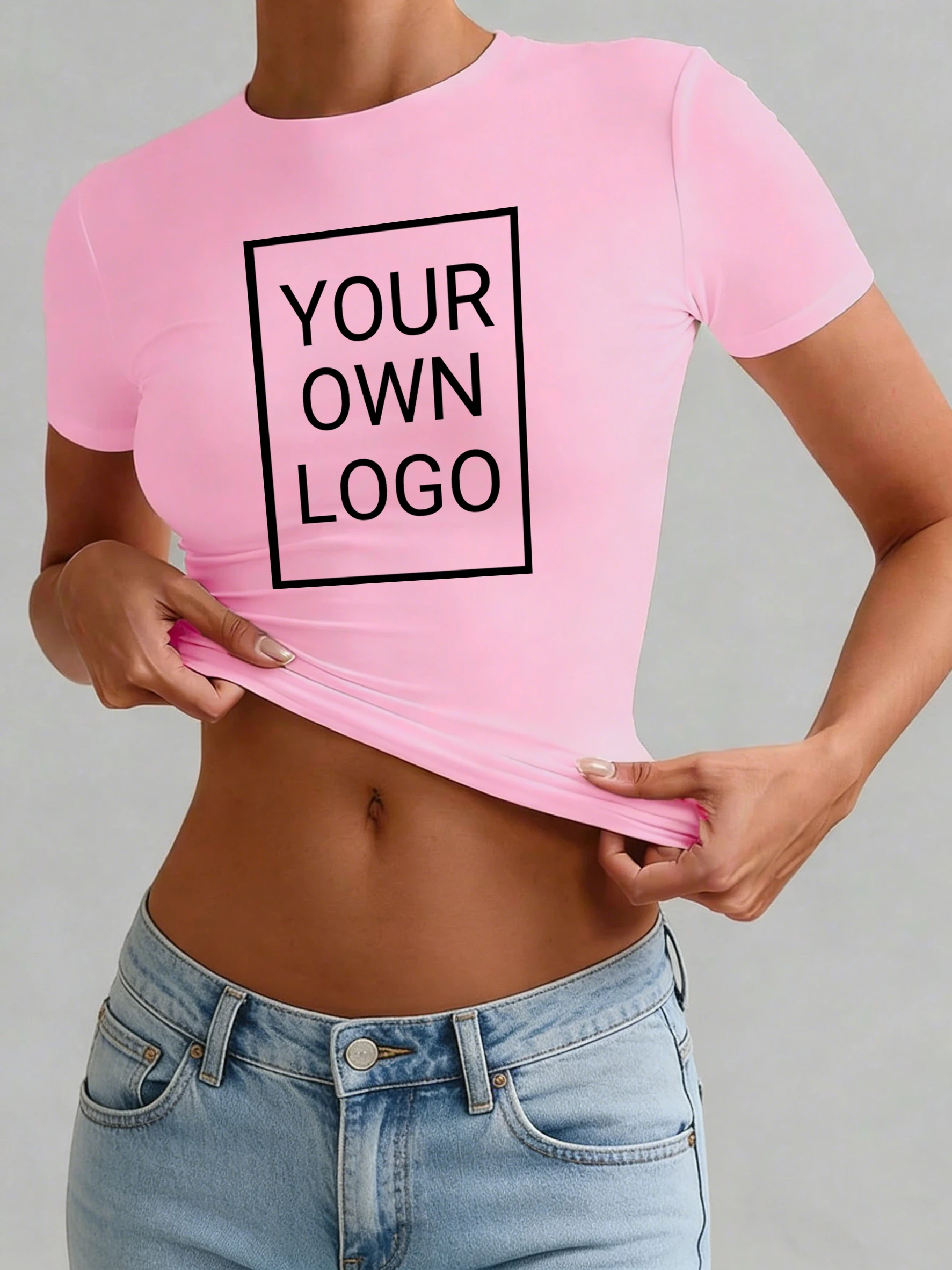 تي شيرت نسائي قصير بتصميم مخصص وشعار مطبوع، قميص ضيق برقبة مستديرة وأكمام قصيرة للصيف، مريح وجذاب، مناسب لجميع الإطلالات