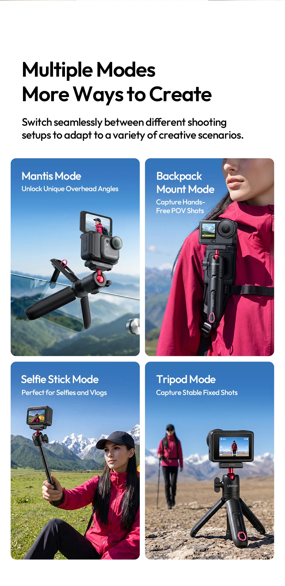 Ulanzi MT55 SnapGo Mini Selfie-Stick Stativ Overhead Mantis Rucksackhalterung für DJI Action6/Nano für Insta360 Go Ultra für Reisen – Detail 10