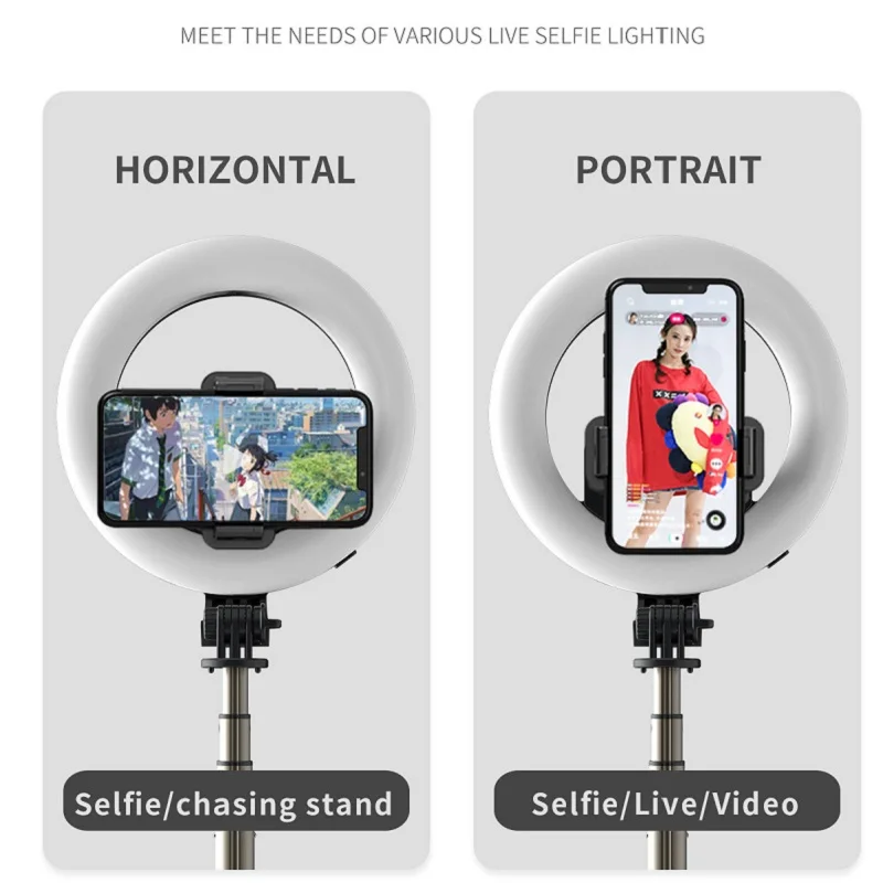 Wireless Selfie Stick with LED Ring Light, Foldable Tripod, Monopod for IOS and Android, Bluetooth Control, 4 in 1, 6 in