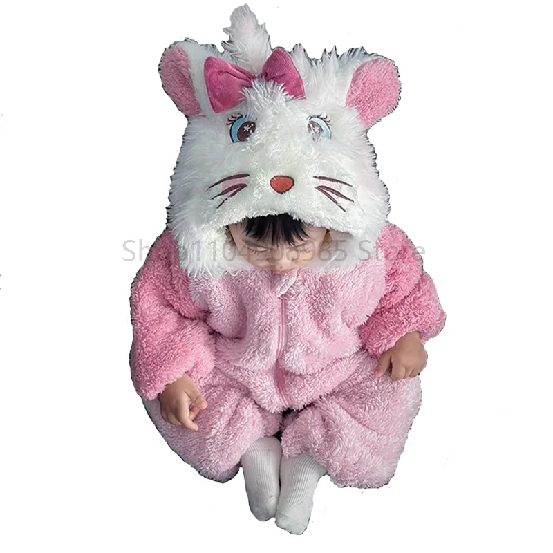 

Baby Toddler Flannel Animal Cartoon Cat Halloween Cosplay Pajama Little Girl Pink Kitty Onesie Costume