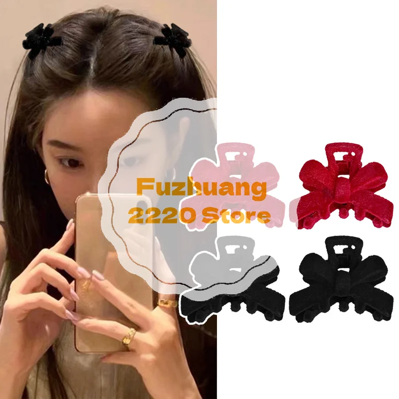 

5pcs New Velvet Bow Princess Head Grab Clip Black Headwear Side Clip Hairpin Trumpet Bangs Hair Clip Women Girls
