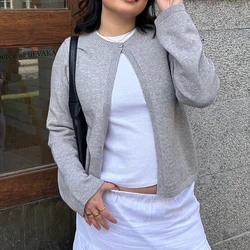 Vintage Streetwear Women Y2K Knitted Sweater Fashion One Button Open Front Cardigan Solid Color Long Sleeve Slim Fit Knitwear