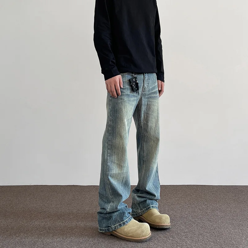 Hiphop Bootcut Jeans Mens Straight Wide-leg Pants New High Street Lightning Ripple Jeans Four Seasons Classic High Quality Pants