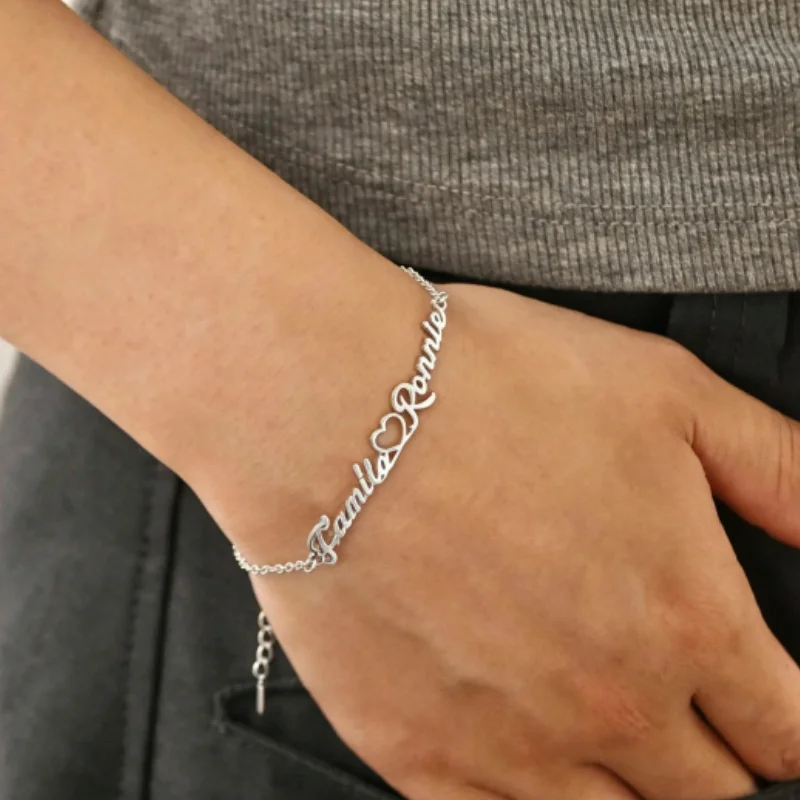 Custom Stainless Steel Bracelet with Two Names – Heart-Shaped Couples' Name Bracelet – Valentine's Day & Christmas Gift - view 6