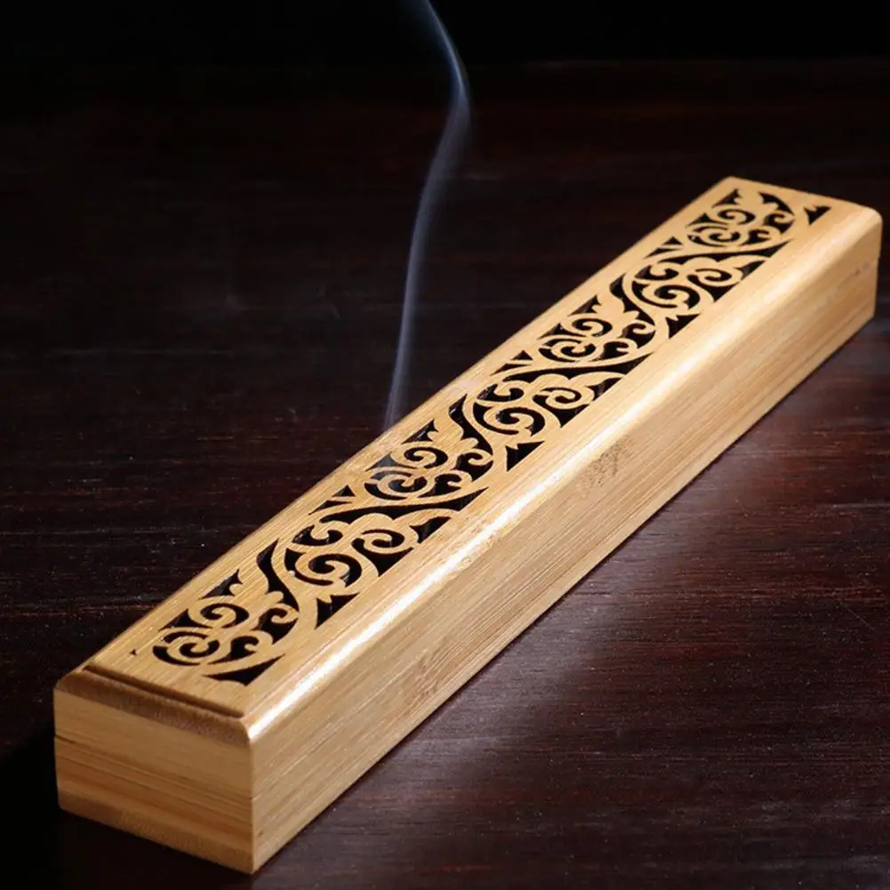 Stress Relief Bamboo Incense Box Bamboo Incense Box Burner Carved Incense Stick Holder Ash Catcher Retro Meditation for Tea