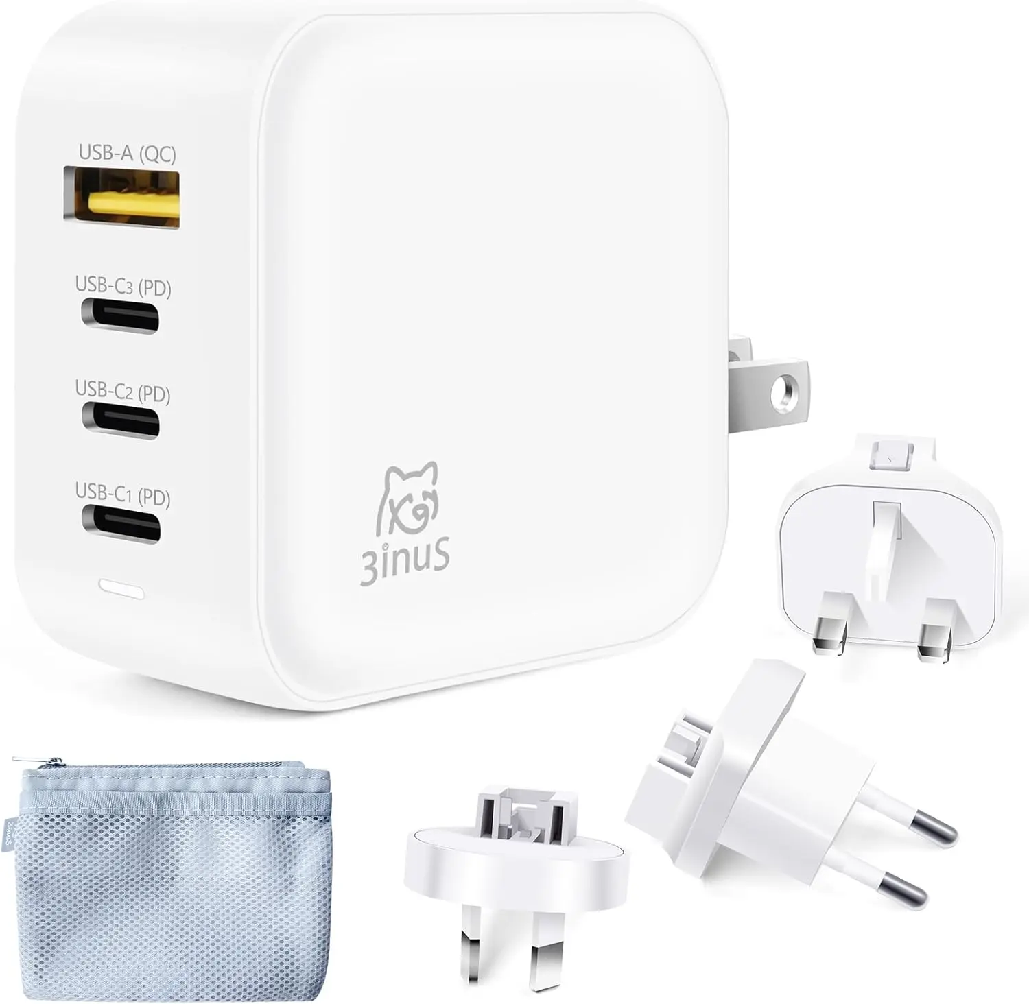 100W USB C GaN Foldable Wall Charger for Smartphones, Tablets, Laptops with 4-Port PD and Travel Adapters