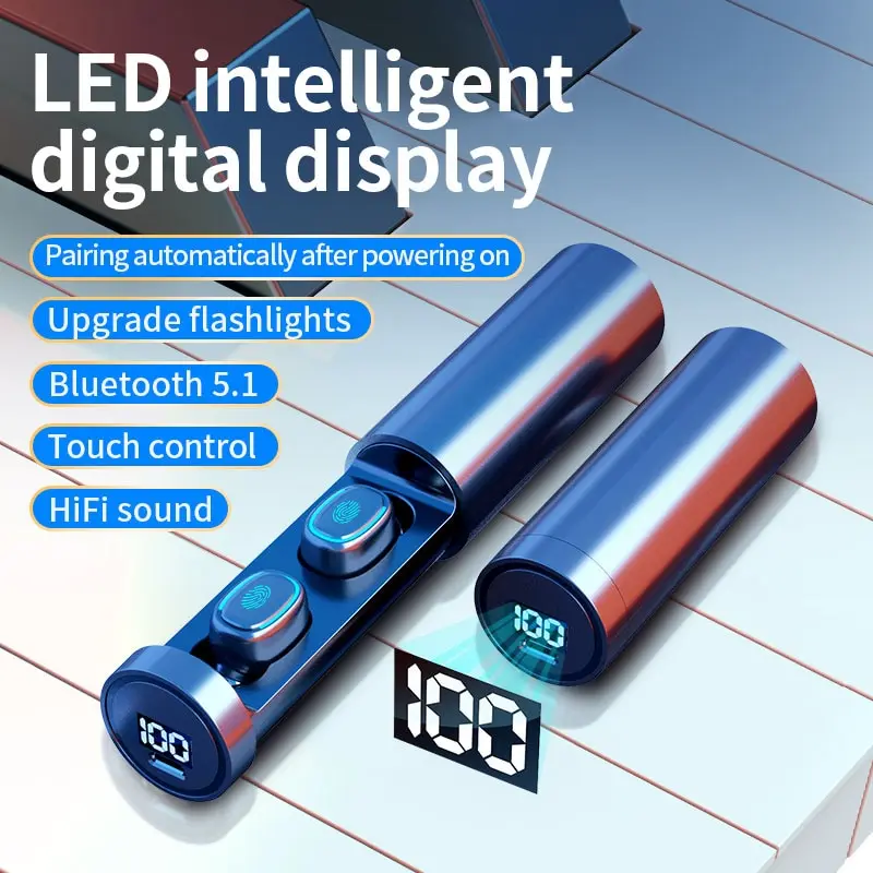 C1-1 Bluetooth Earphone Outdoor Sports Wireless Headset 5.2 With Charging Bin Power Display Touch Control Headphone Earbuds image 2