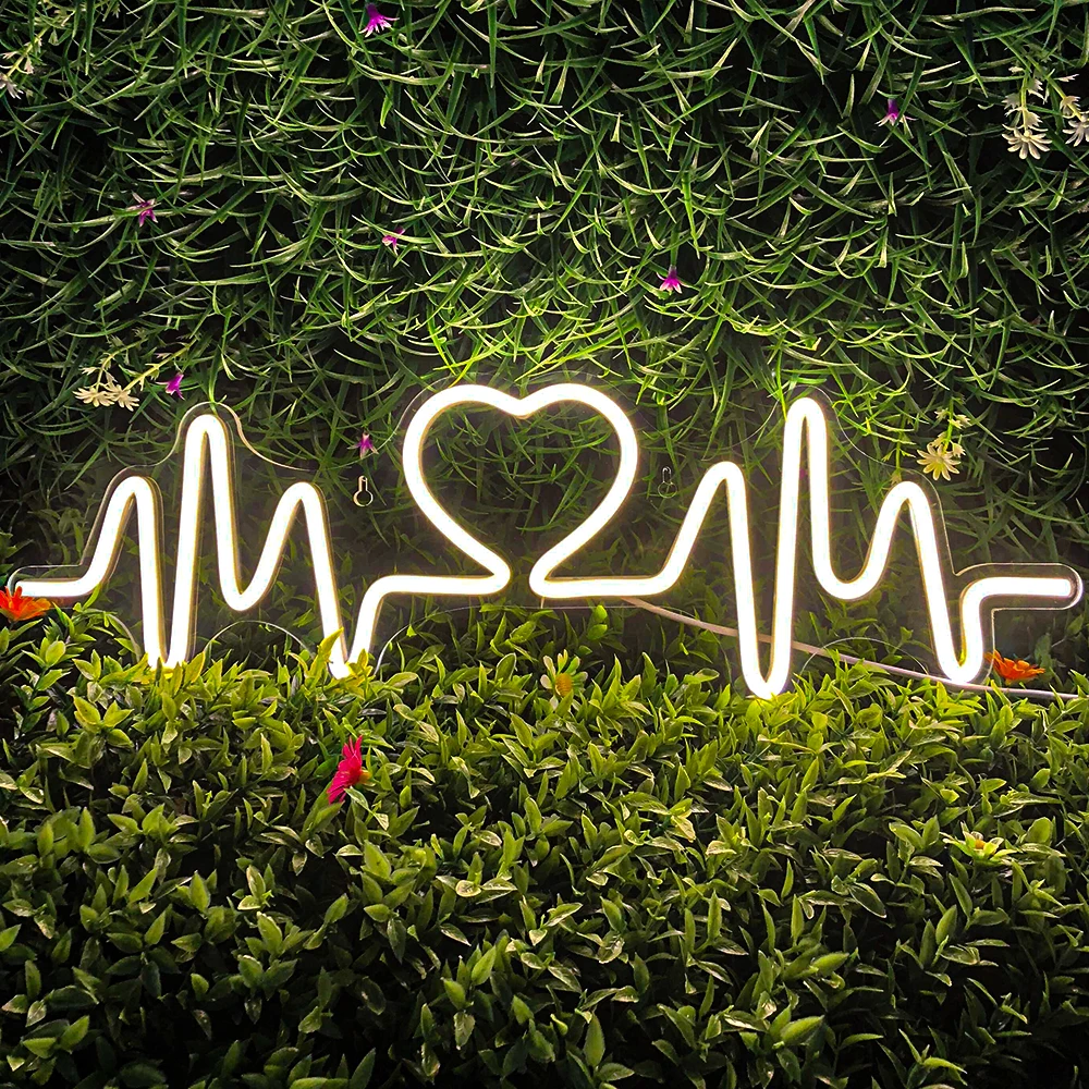 

Ineonlife Heartbeat Neon Sign Light LED Love Logo Lamp Wedding Lighing Confession Background Bedroom Bar Wall Decor USB Powered