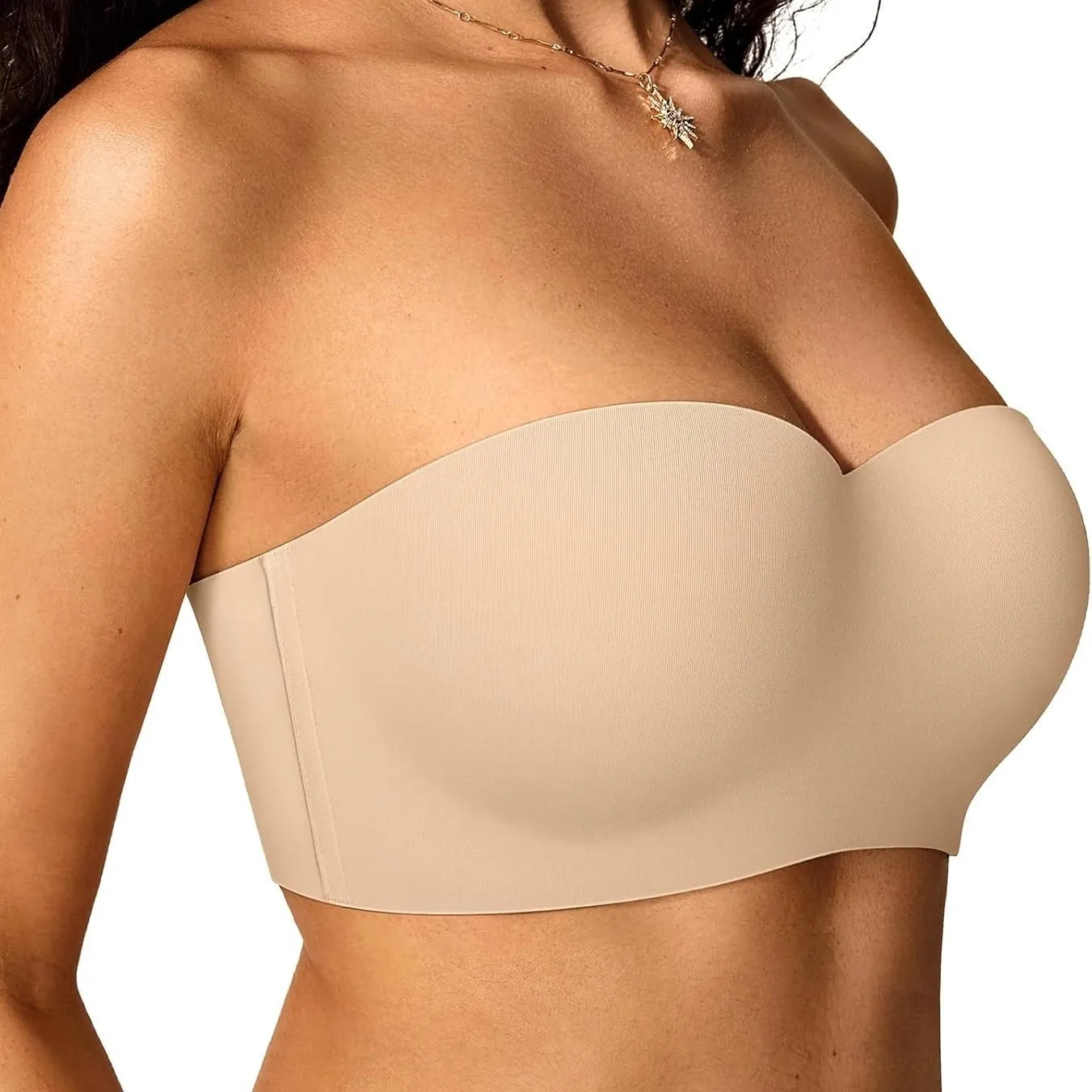 Women's Strapless Wireless Push Up Bra Non-Slip Seamless 3/4 Cup Back Smoothing With Extender Invisible Bandeau For Daily Wear