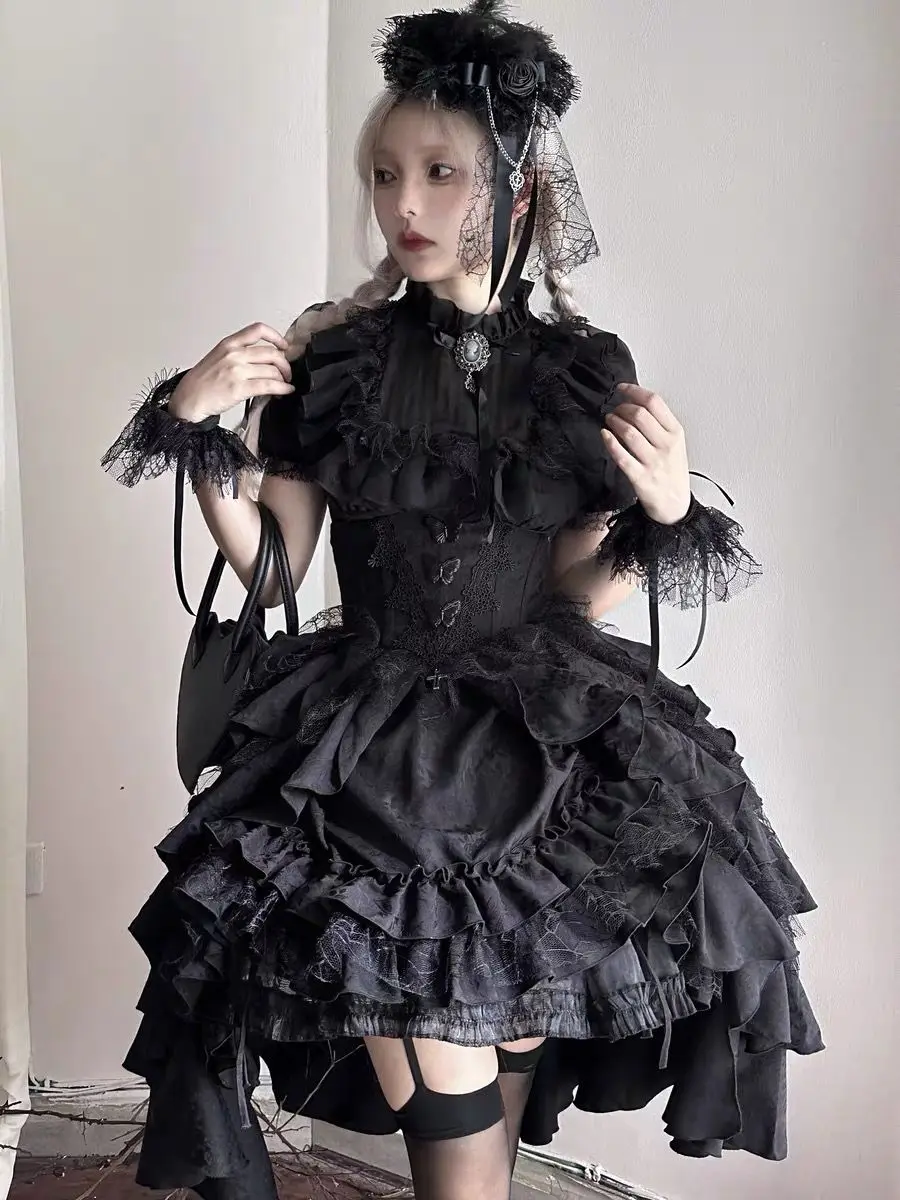

Gothic Sle Lolita loween Costume Set Waist Cinching Slimming k Gothic Wind Girls Outfit Dr Skirt Top Accories