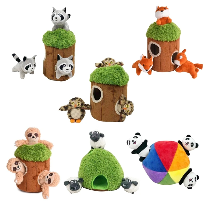 4 Pcs/Set Animal Tree Hole Pet Toy Press to Sound Dog Toy Chewing Molar Dog Toy