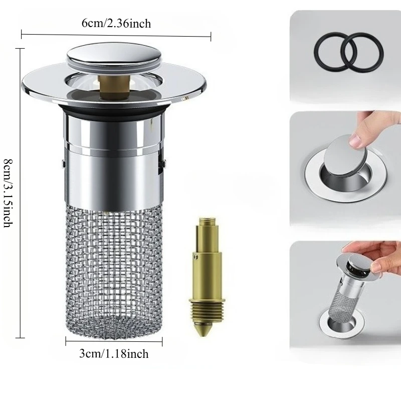 Stainless Steel Sink Drain Filter - Anti-Clog Hair Stopper & Odor Seal for Bathroom/Kitchen Pop-Up Drain, Bath Tub Drainage - view 5