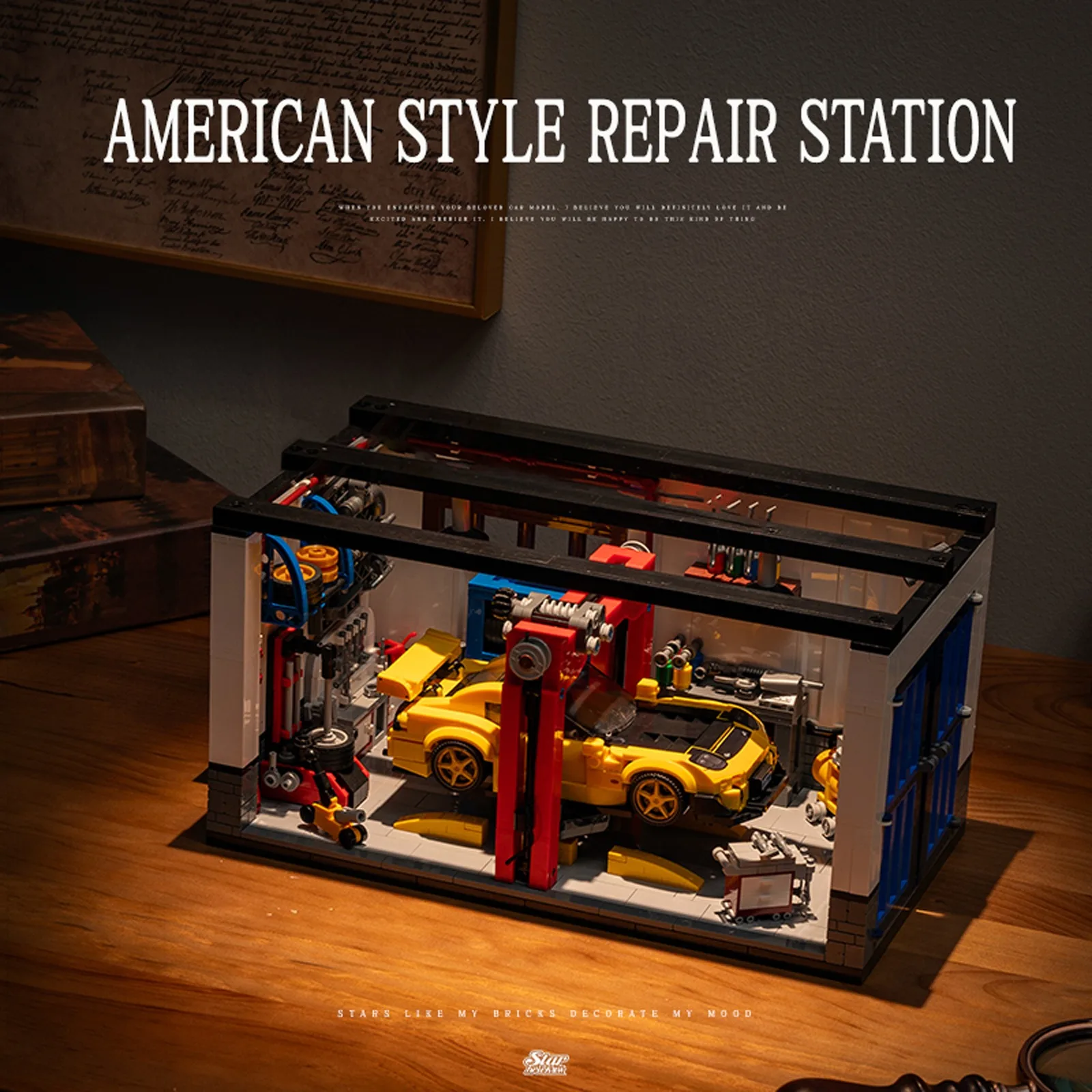 MOC American Style 8-Grid Car Repair Shop Creative Street View Building Block Set #3