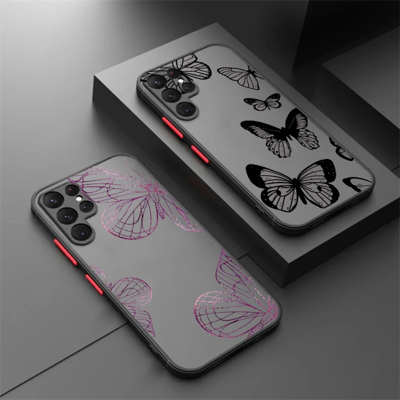 Butterfly Fashion Beautiful Frosted Translucent For Samsung Galaxy S24 S23 S22 S21 S20 FE S10 S9 S8 Plus Ultra Pro 5G Matte