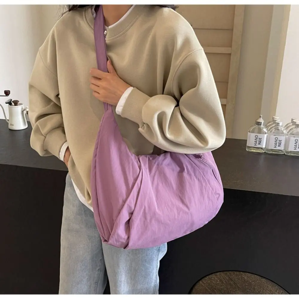 

Casual Canvas Women Shoulder Bag Solid Color Lightweight Crossbody Bag Large Capacity Zipper Tote Bag