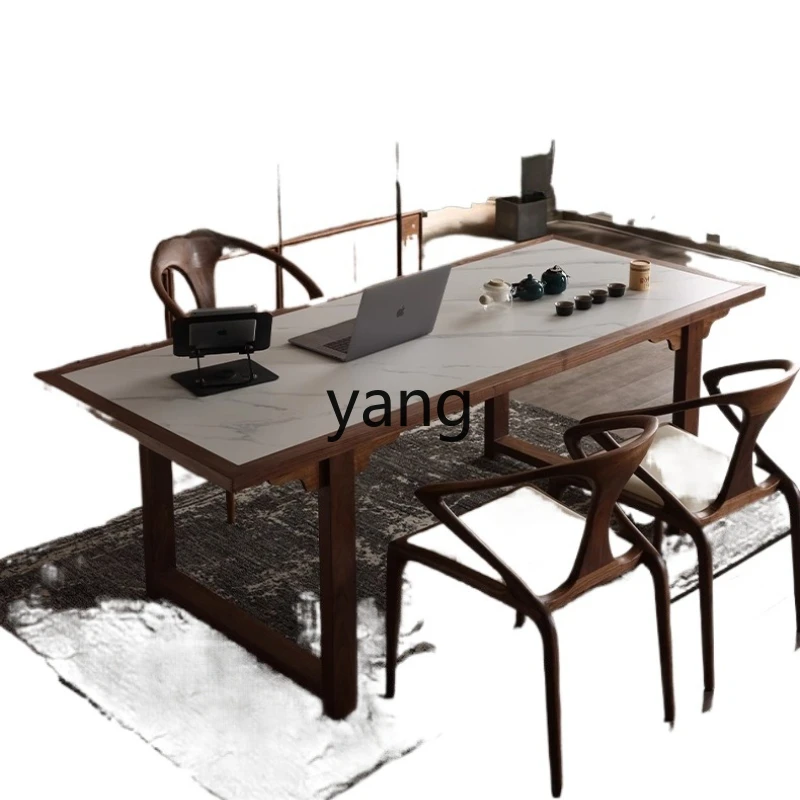 

HRC black walnut solid wood rock slab dining table rectangular rice light luxury home dining room