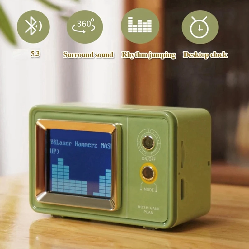 Retro Bluetooth-luidspreker Vintage audio-geluidssysteem Draadloze MP3-muziekspeler Ondersteuning Songteksten Display Kalender