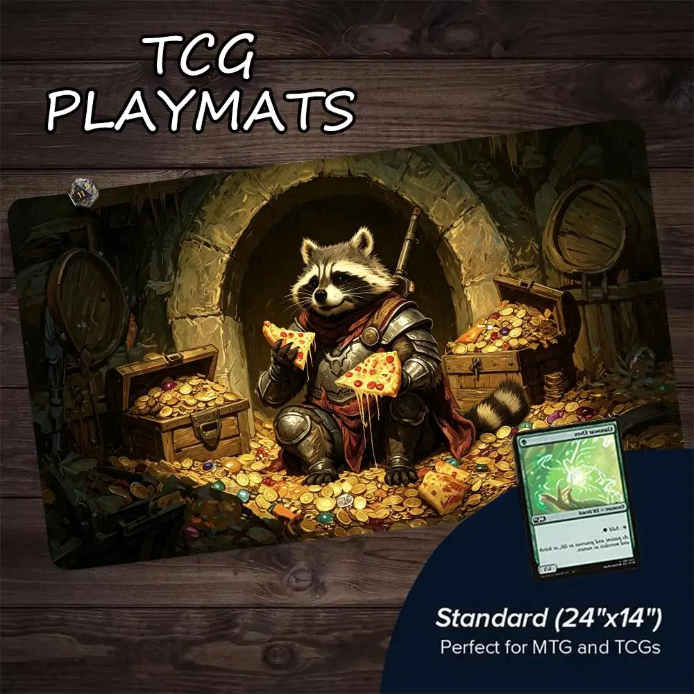 Knight Armored Raccoon TCG Playmat With Zones MTG Commander Mat Non Slip Rubber Card Game Pad For Magic The Gathering Players