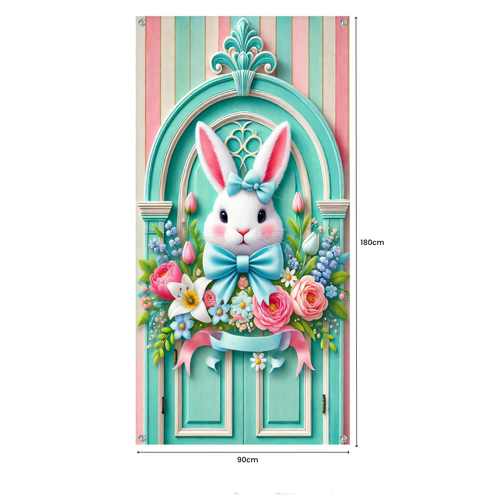 Easter Banner Wreath Rabbit Design Door Decorative Background Hanging Cloth for Easter Party Home Patio Door Decoration Backdrop