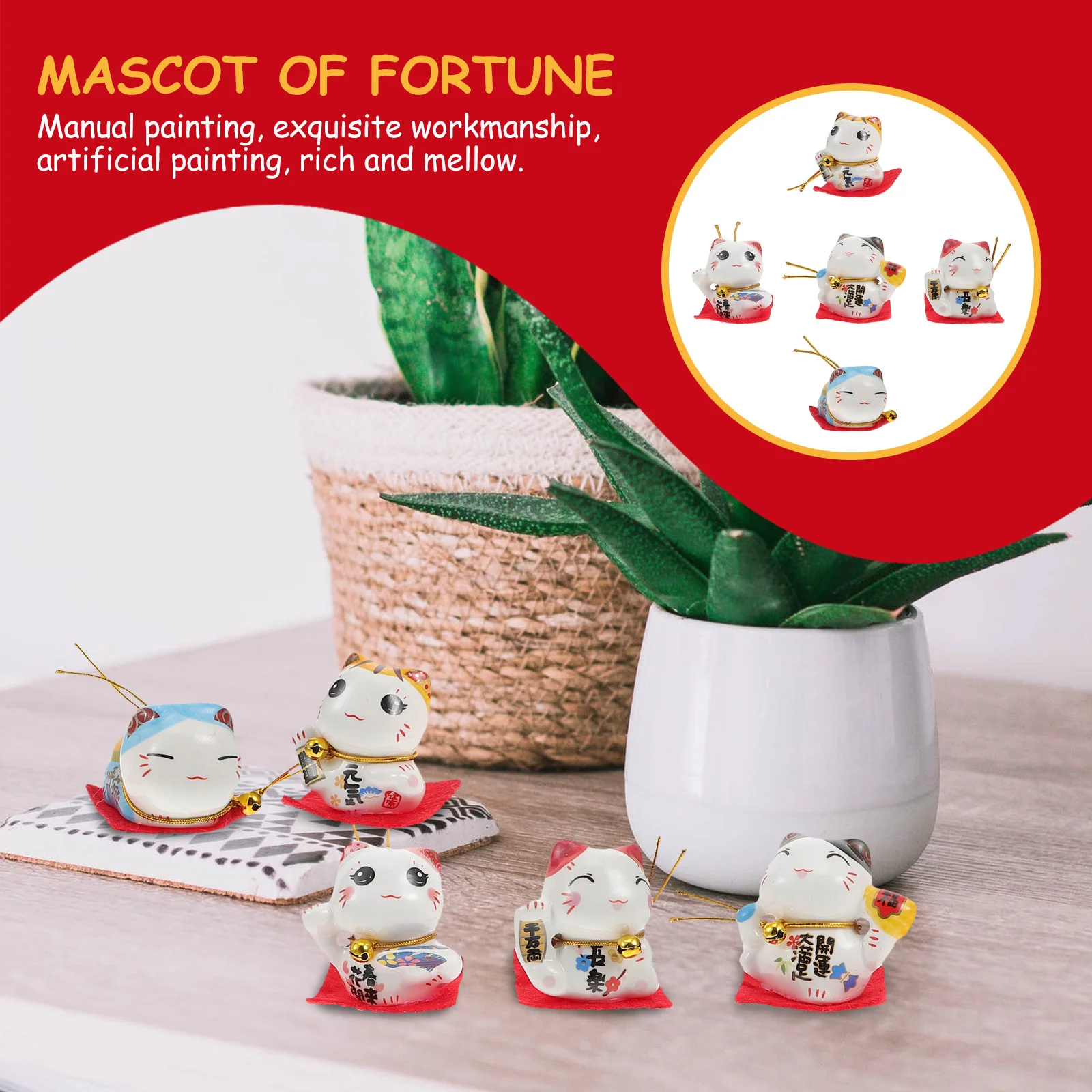 

1Pcs Lucky Cat Sculpture Waving Arm Car Decor Money Attract Charm Handmade Smiling Face Ornament Figurines Luck
