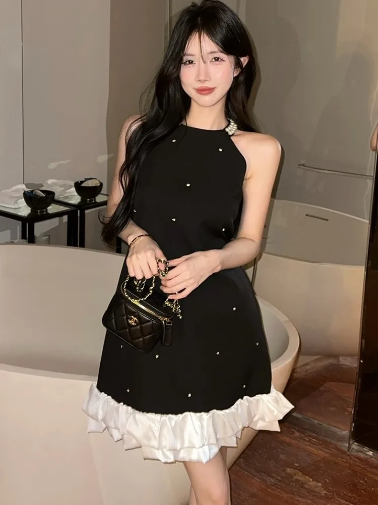 

Elegant Small Fragrance Style Dress Women's High-End Sensation Bead Necklace Hanging Neckline Evening Gown Korean Style