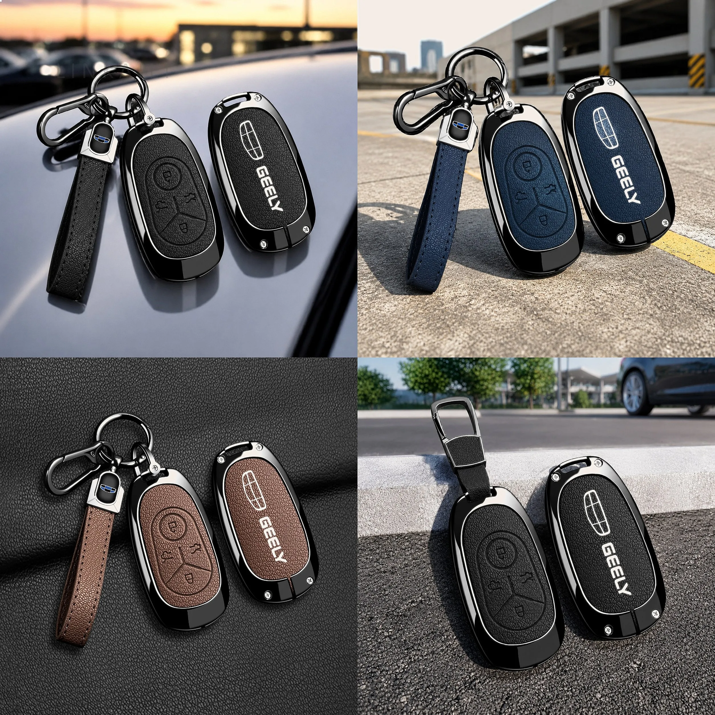Geely EX2 and Proton e.MAS 5 4-button metal key cover with keychain