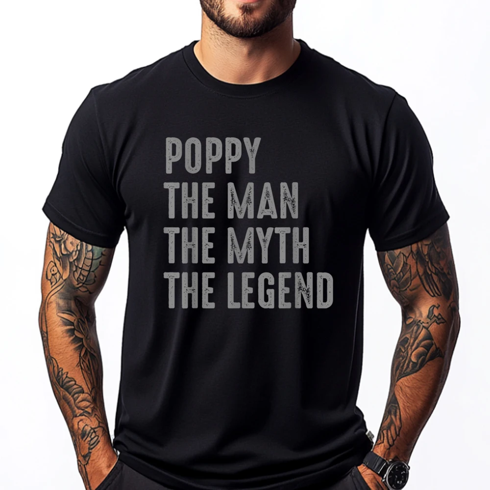 

Vintage Poppy The Man The Myth The Legend Black Graphic T Shirts Men's Shirt Luxury Clothing Breathable Printed