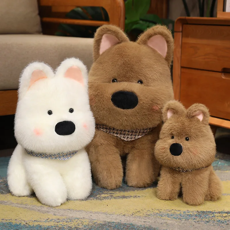 New West Highland Terrier Puppy Plush Toy Soft Fluffy Bandana Stuffed Puppy Sleeping Pillow Birthday Gift For Her White Brown