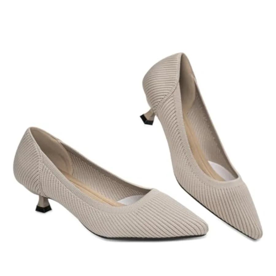 

Womens Kitten Heels Pumps Shoes Comfortable Knit Closed Toe Heels for Women Work Office Casual Wedding Dressy