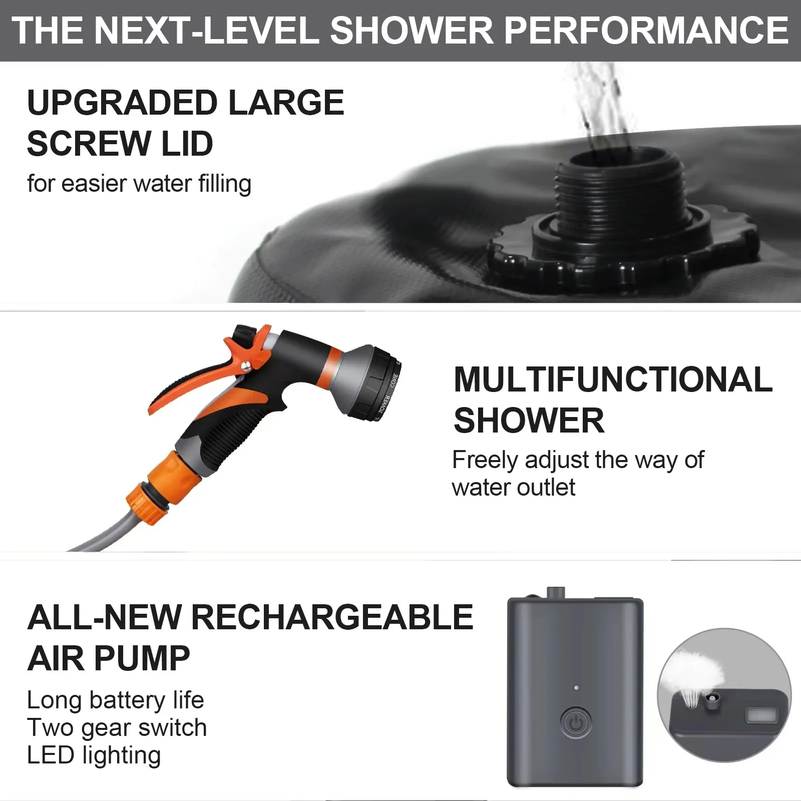 RV Outdoor Portable Waterproof Solar Camping Shower Bag for Heating Water Rechargeable Camping Shower Head Shower Set