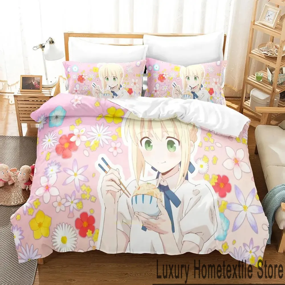 Anime Todays Menu for the Emiya Family Saber Bedding Set,Duvet Cover Bed Set Quilt Cover,King Queen Twin Size Boys Girls Adults