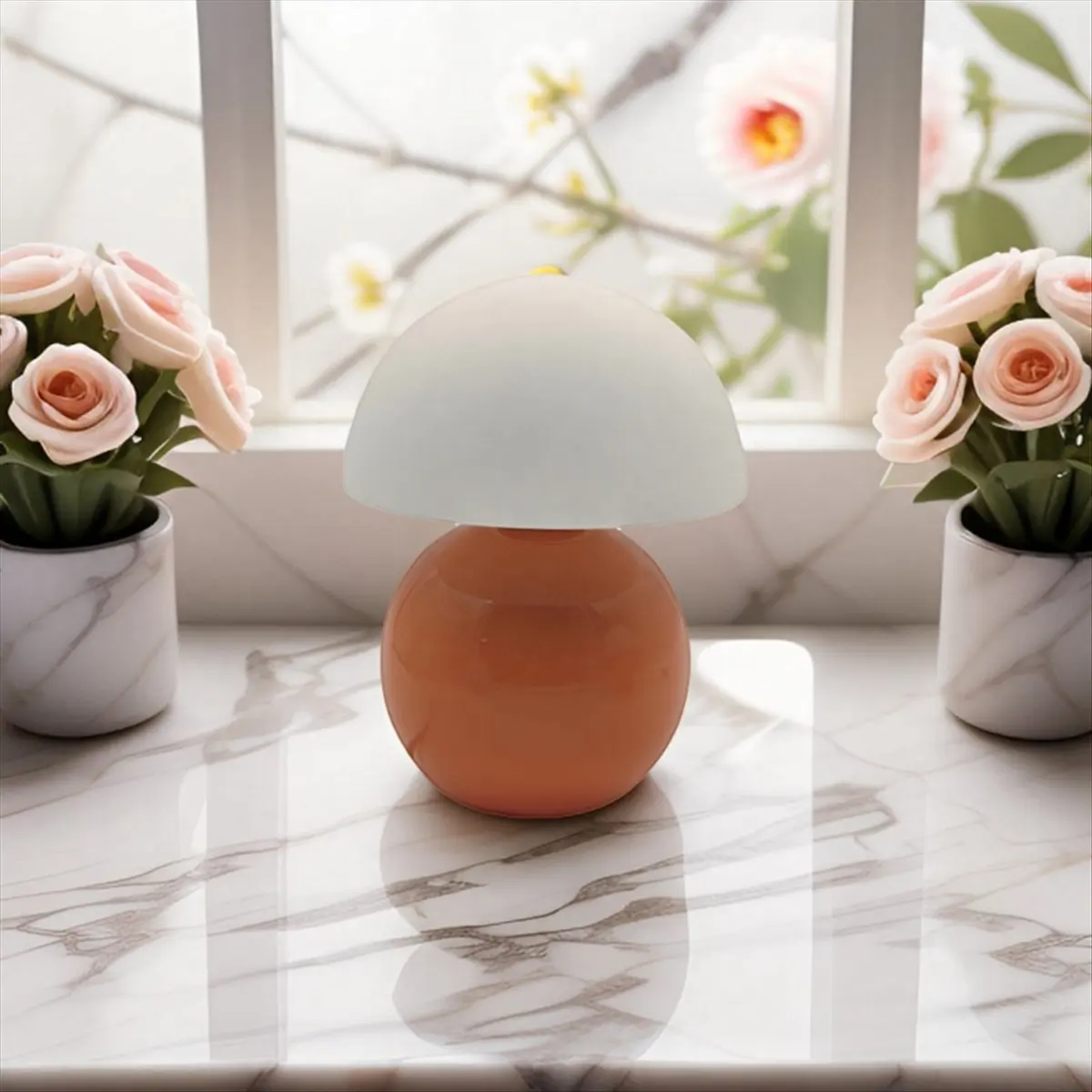 【~ New N07R】Mushroom Lamp Table Bedside Nightstand Lamp for Bedroom Cute Mid Century Modern Lamp Dimmable Orange EU Plug