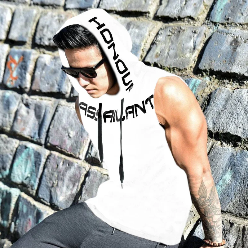 New Summer Fitness Tank Top Sports cotton Running Tank Top Loose Basketball Sleeveless Hooded Vest Breathable Training clothing