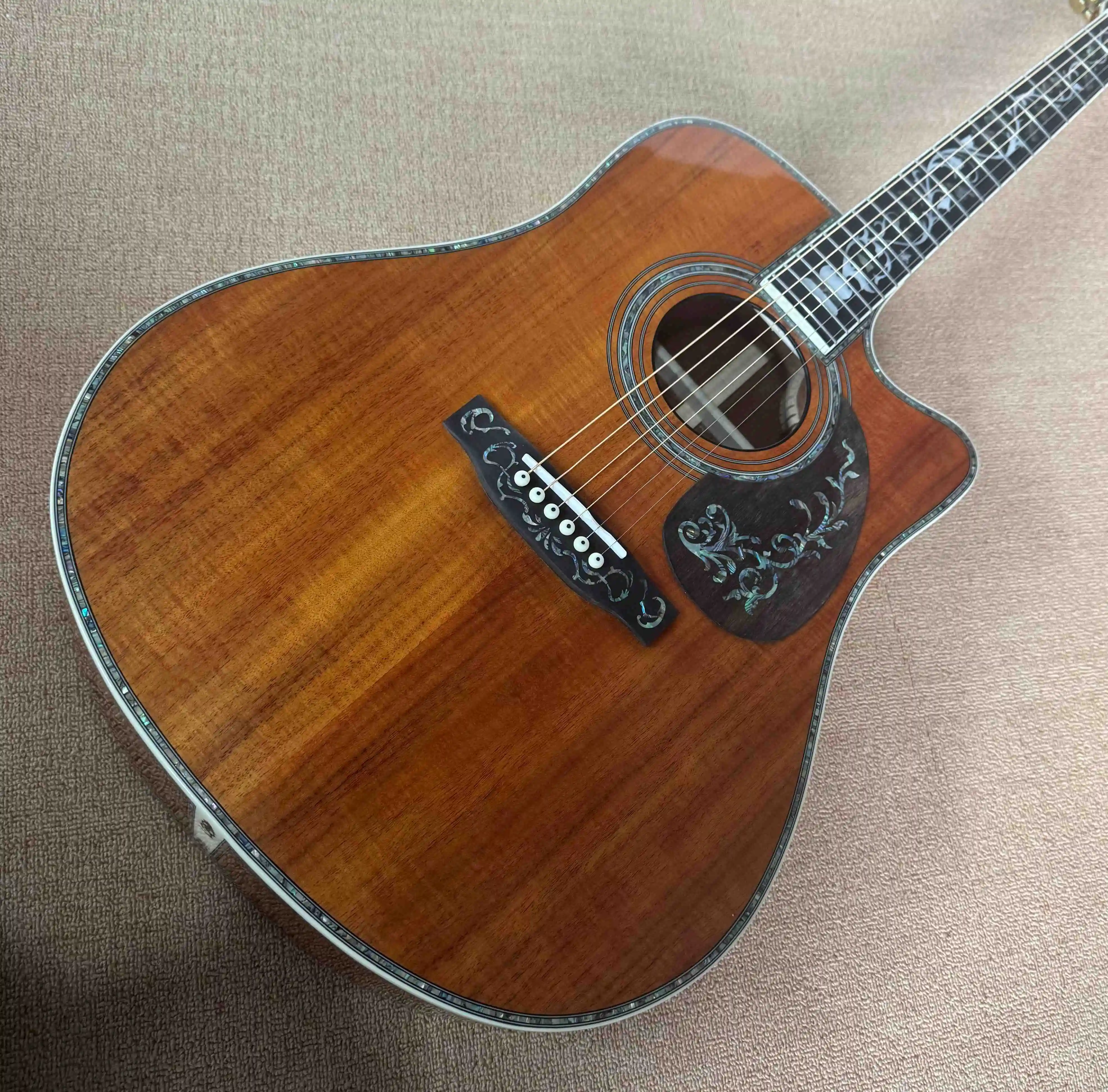 Missing Corner Design D-45 Acoustic Guitar KOA Wooden Top Ebony Small Flowerpot Shell Inlaid Exquisite Instrument Quality Assurance Suitable As A Gift Instrument