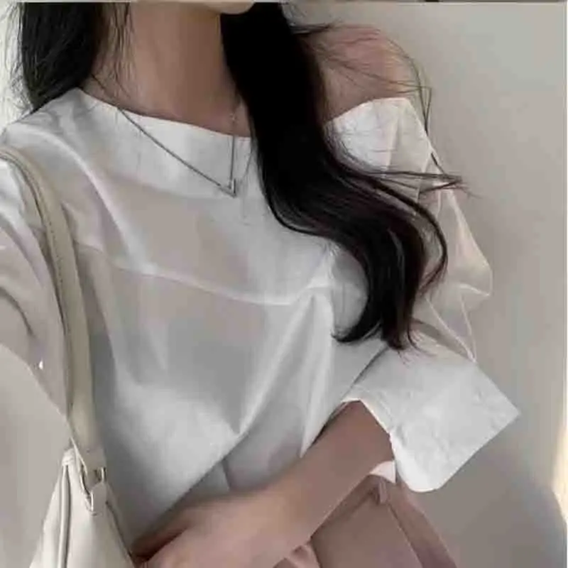 2024 Fashion New White Women Blouse Sexy Off Shoulder Elegant Women\'s Shirt Office Lady Tops Long Sleeve Women Clothes 8202