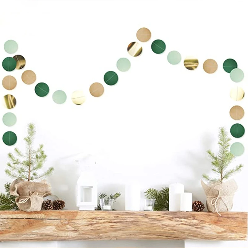 2M Ins Vintage Green Circular Paper Garland Children\'s Birthday Party Store Window Decoration Paper Skewers Flower Banner Decora