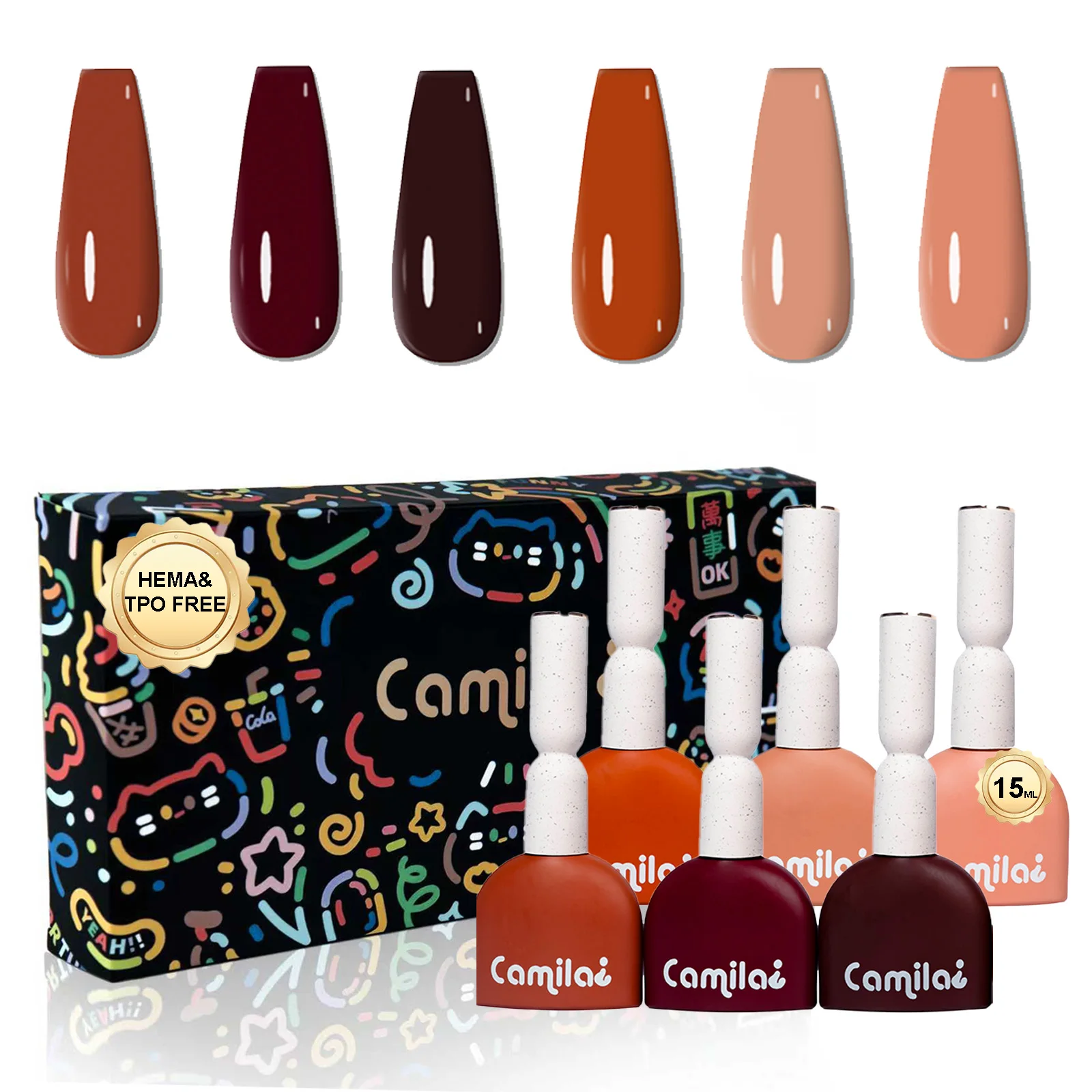 カミラ-6個入り-15ml-hema-tpoフリー-ヌードブラウン-ピンク-ジェルネイルポリッシュキット-ソークオフジェルポリッシュ-マニキュアサロン-女性用-kセット