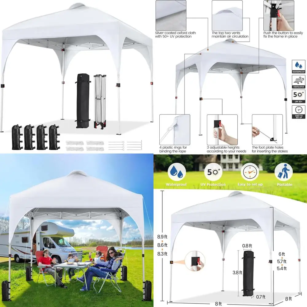 

8x8 Instant Canopy Tent with Vent, Easy Setup, Portable Sun Shelter with Wheeled Bag, 4 Sandbags, 8 Stakes, Outdoor Event Shelte