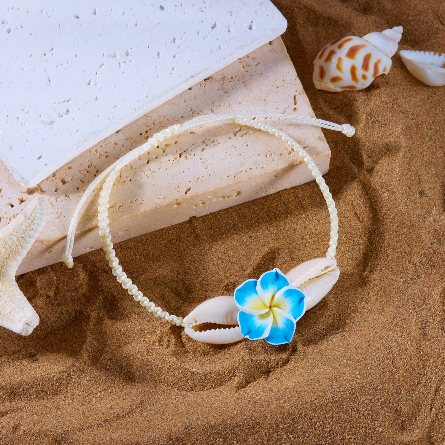 Luau Accessories Lovely Anklet Hawaiian Plumeria Bracelet Beaded Tropical Flower Bracelet For Beach Parties Hawaii Trip - view 3