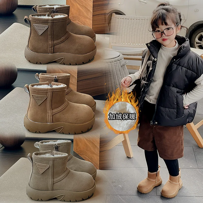 

Girl's snow boots 2025 Winter New Children's Big Cotton Shoes Big Girl's Fleece-lined Warm Winter Cotton Boots