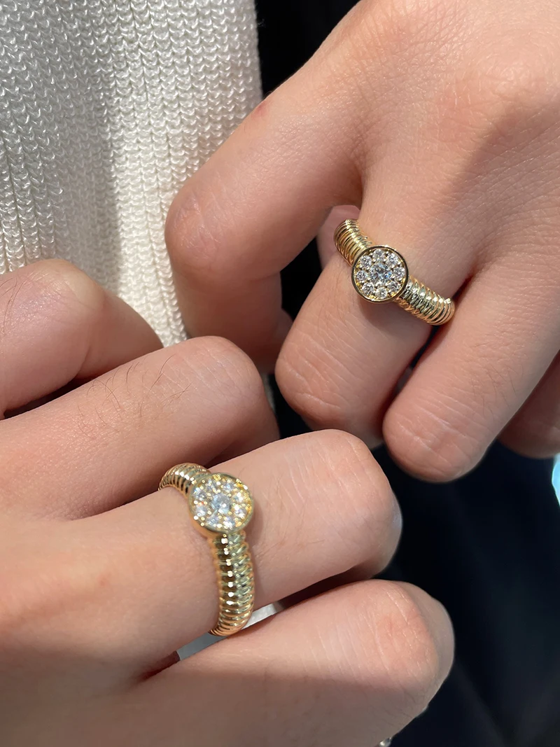 KUGG 100% 18K Yellow Gold Rings Fashion INS Style Real Natural Diamond Engagement Ring for Women High Party Jewelry