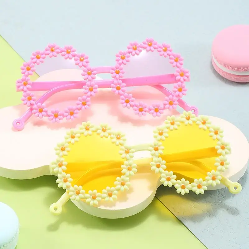 Gafas de sol redondas de flores para niños con lentes oceánicos a la moda, protección UV 400, gafas de sol para fotos, gafas de sol de flores para niños y niñas