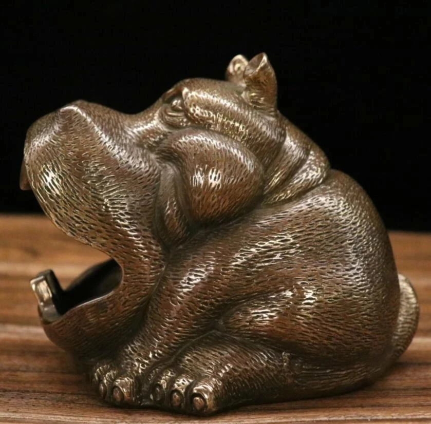Chinese brass hippopotamus ashtray crafts statue