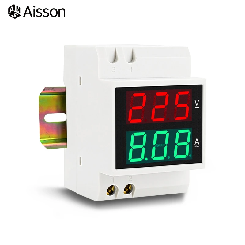 D52-2042 AC Voltmeter Ammeter Digital LED Display AC80-300V 220V 0-99.9A Voltammeter Electric Current Meter Din Rail