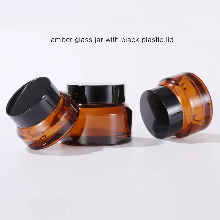 أوعية برطمانات زجاجية للوجه للعناية بالبشرة ومستحضرات التجميل المائلة مع غطاء لولبي بلاستيكي أسود وزجاجة كريم عين شفافة صندوق كريم زجاجي بلوري #2