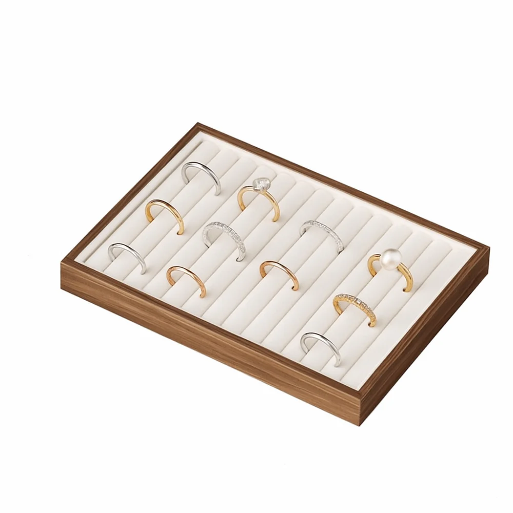

28 Grids Wood Rings Tray Exquisite Velvet Ring Earring Holder Necklace Case Jewlery Organizer Jewelry Display Tray