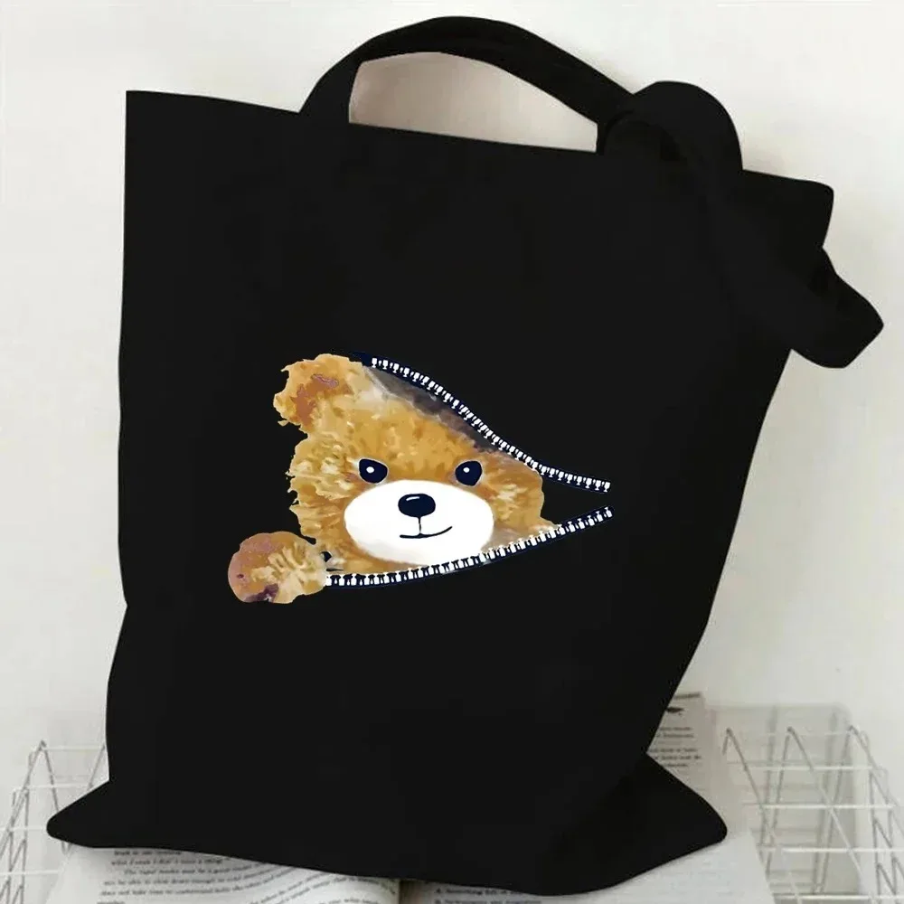 

Cute Teddy Bear Pattern Tote Bag Women Men Cartoon Shopping Bags Casual Canvas Shoulder Bag Teen Portable Storage Bag Handbags