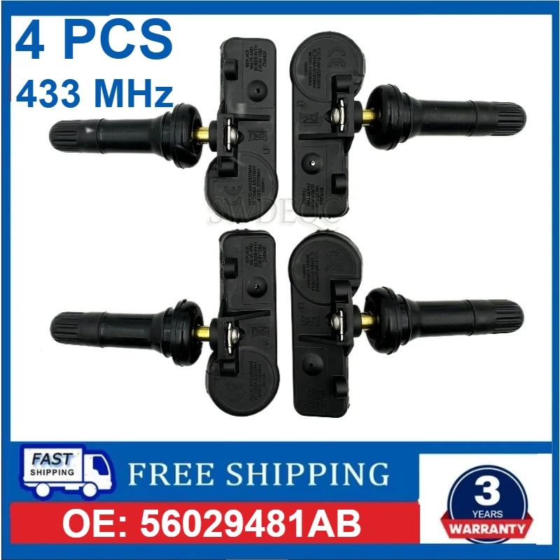 4PCS TPMS Sensor 56029481AB 433MHz Tire Pressure Sensor For Jeep Compass 2007-2017 Patriot 2007-2017 Grand Cherokee 2008-2010