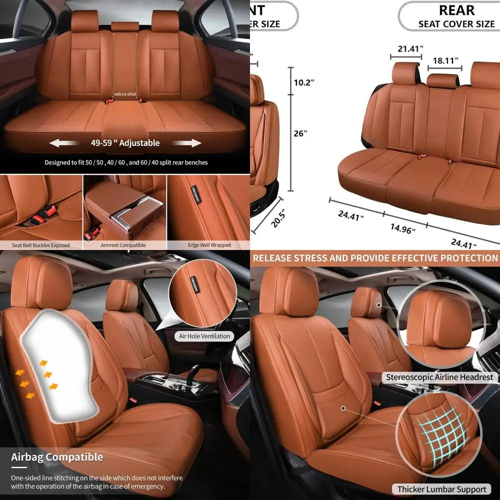 

Waterproof Breathable Leather Car Seat Covers 5 Pack - Suitable for SUV, Truck, Sedan, Automotive (Brown)